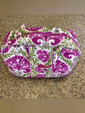 Vera Bradley Quilted Floral Cosmetic Case in Magenta, White & Green